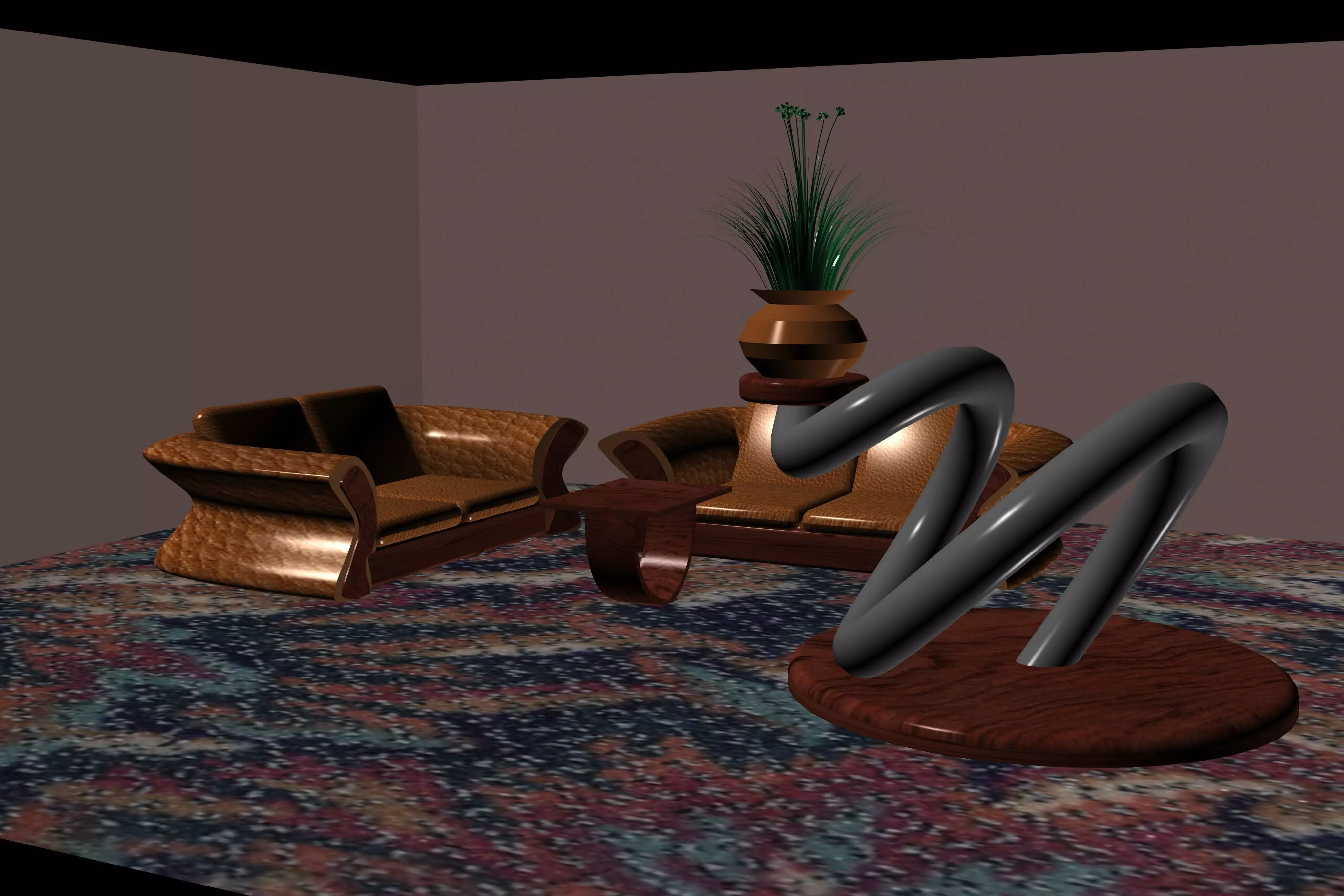 Lounge kit Low-poly 3D model_0