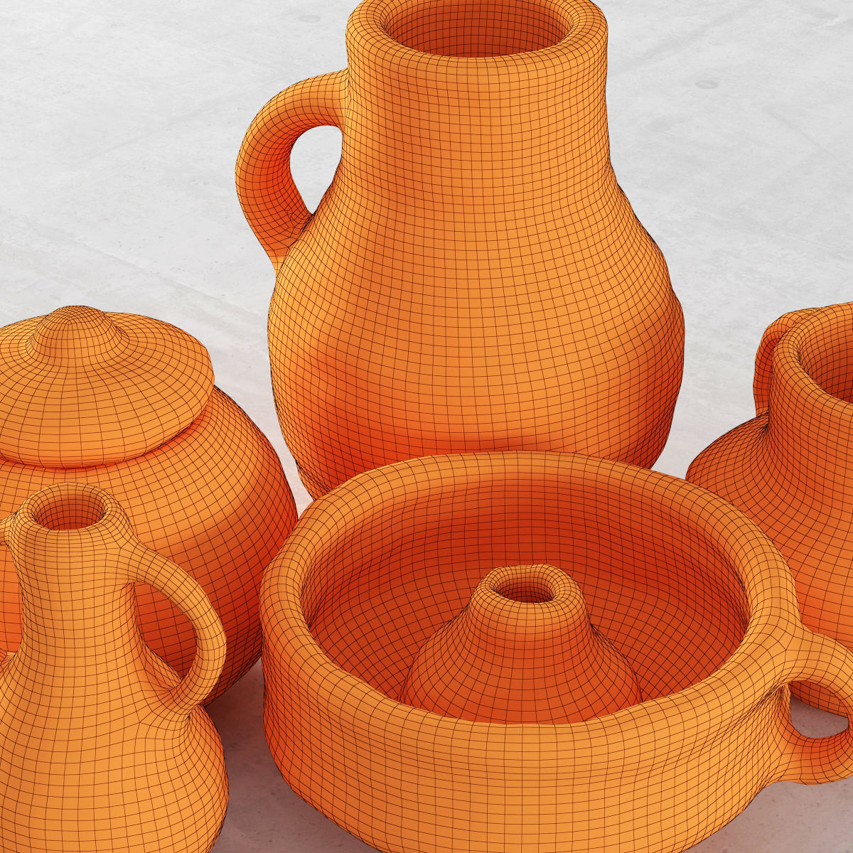 Old clay dishes n2 3D model_7