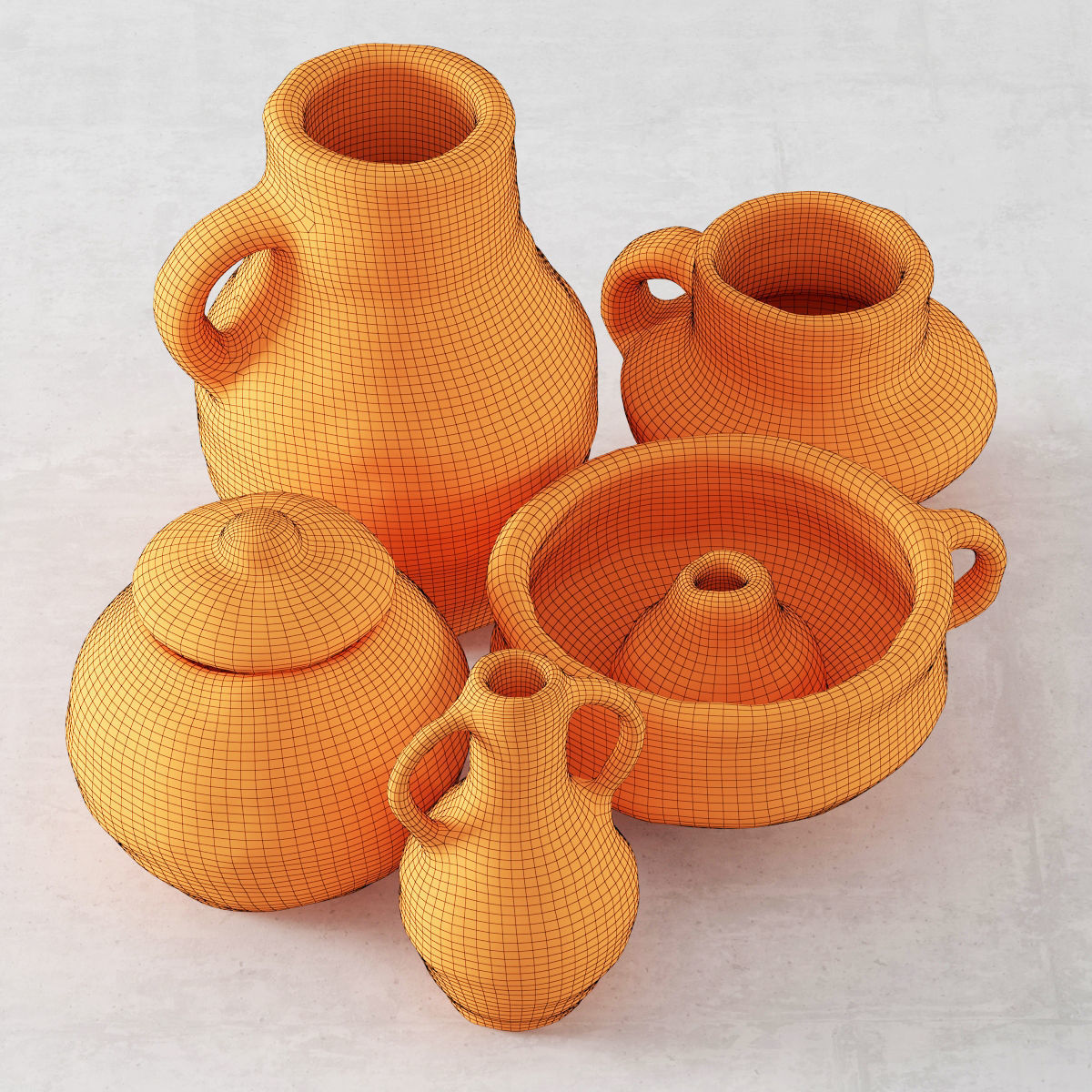 Old clay dishes n2 3D model_5