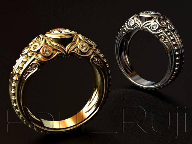 Gothic Diamond RING O 3D print model_5