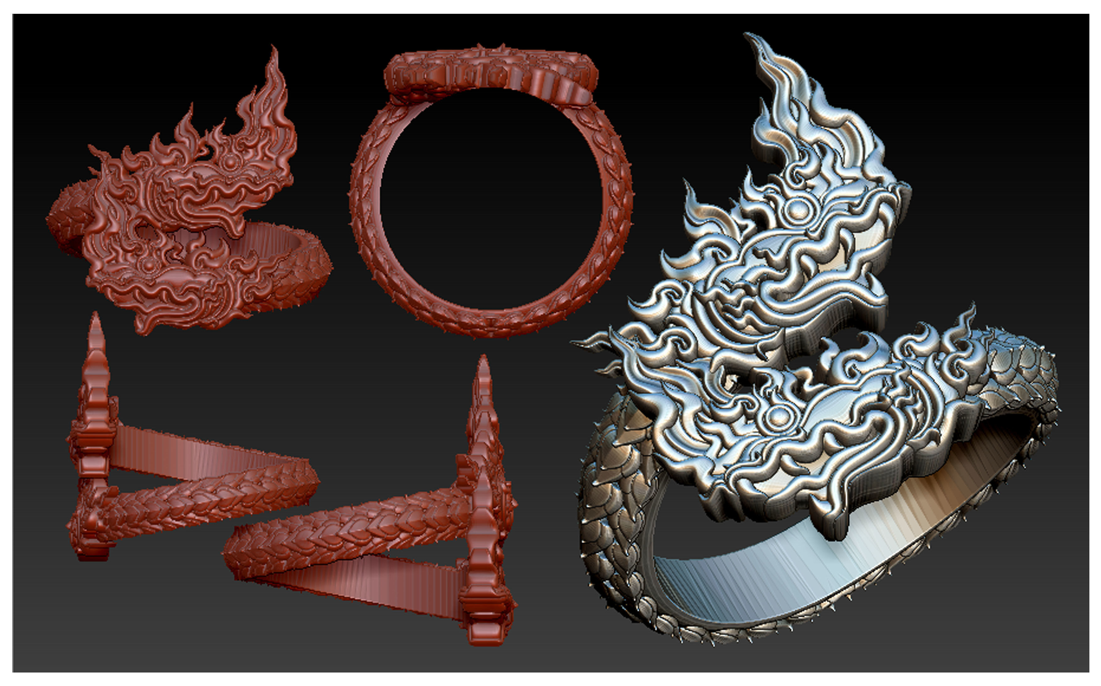 2 Heads Naga Ring 3D print model_2