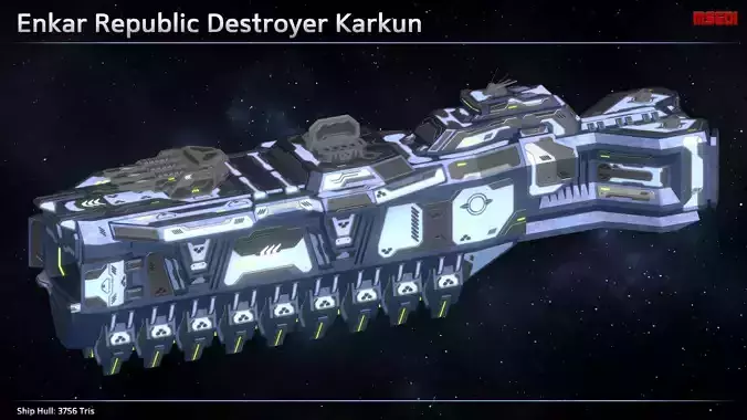 Spaceship Enkar Republic Destroyer Karkun Low-poly 3D model