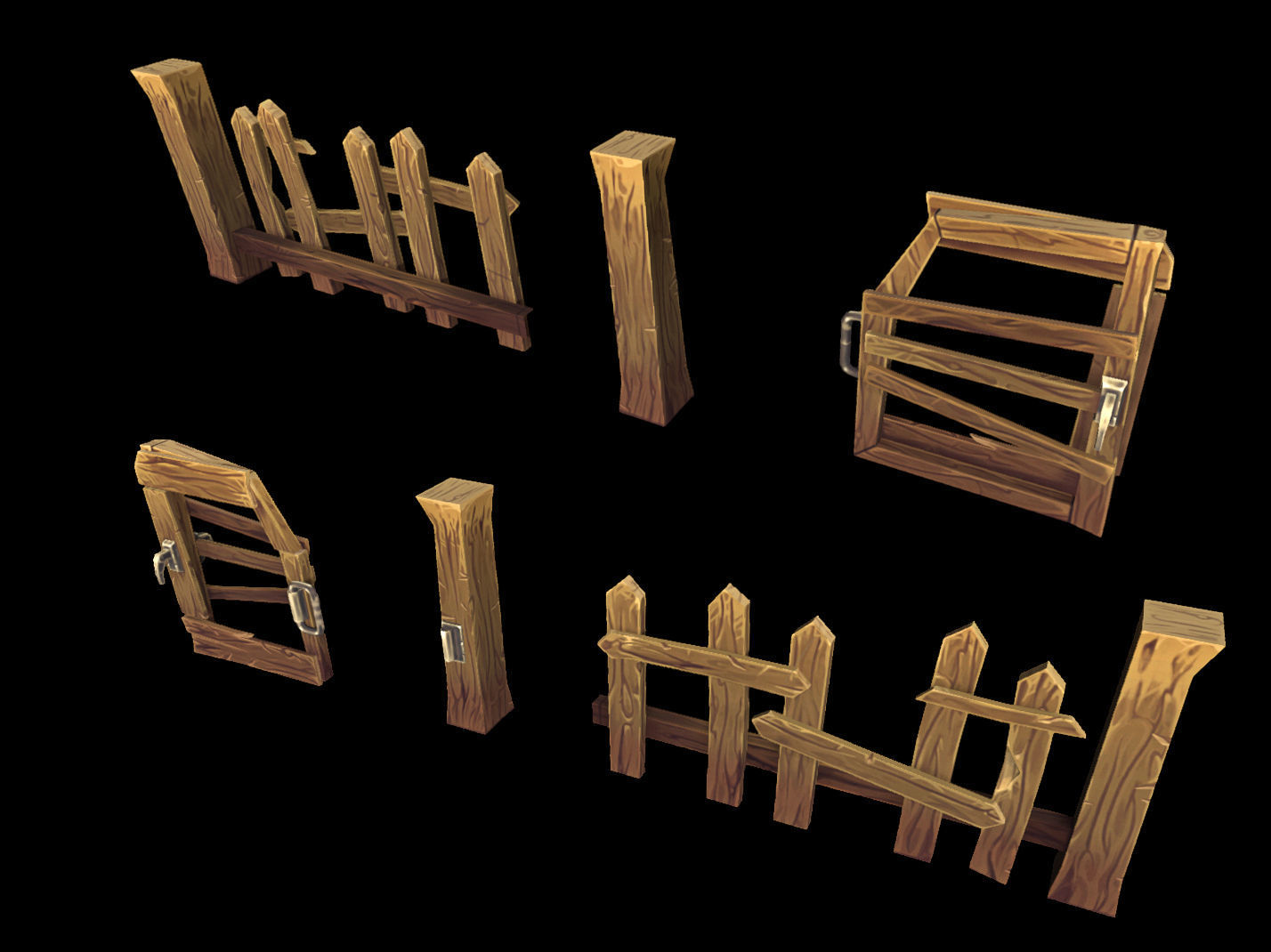 Fantasy Modular Fence Low-poly 3D model_3