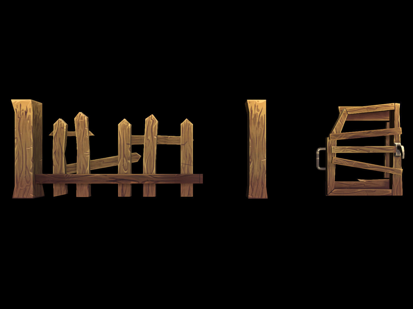 Fantasy Modular Fence Low-poly 3D model_4