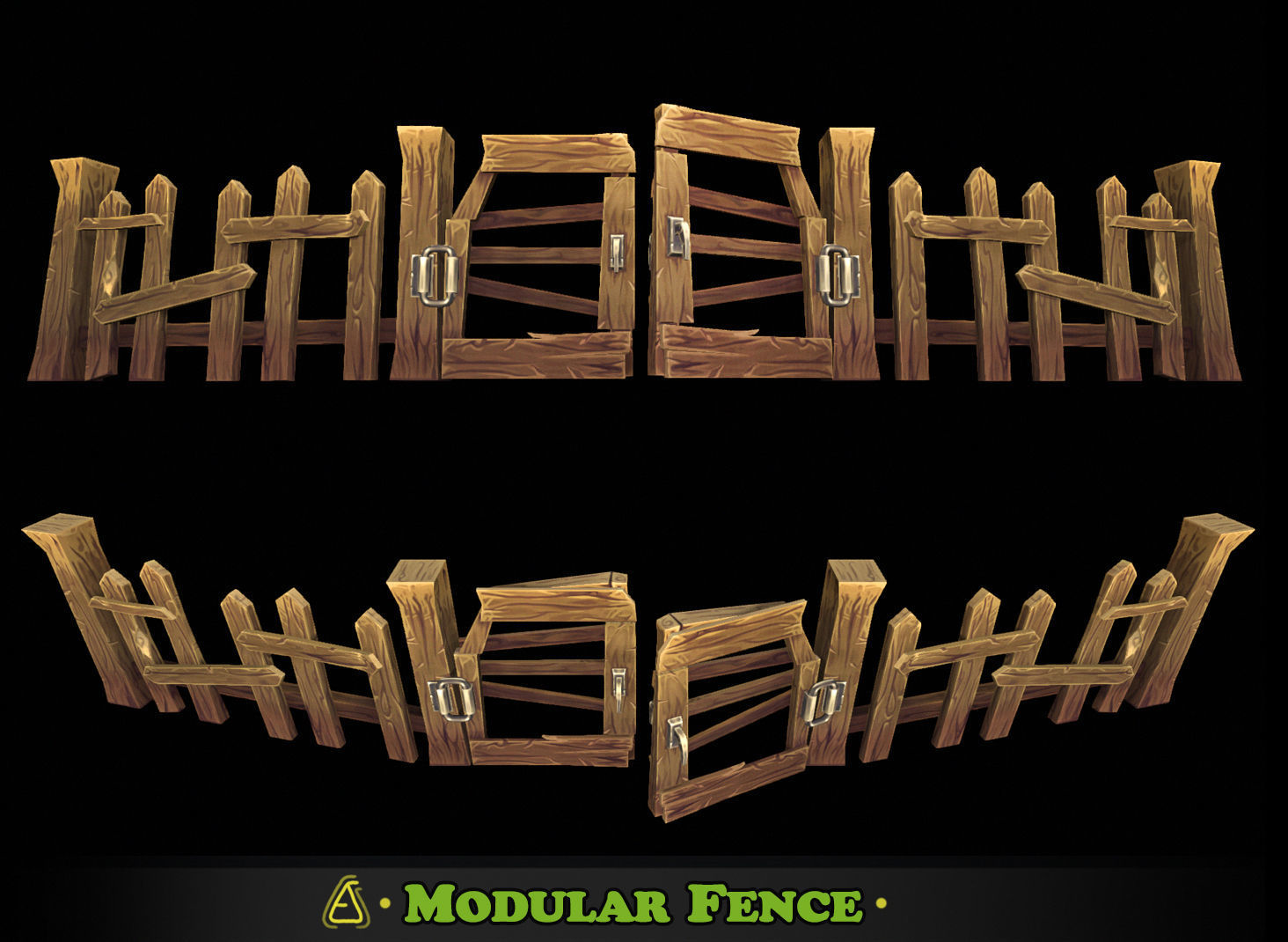 Fantasy Modular Fence Low-poly 3D model_0