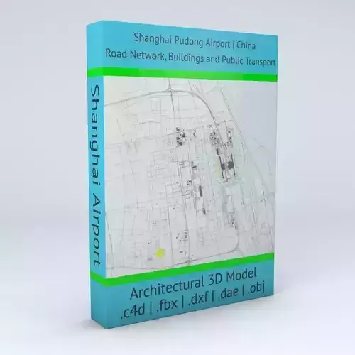 Shanghai Pudong PVG Airport Roads Buildings and Public Transport 3D model