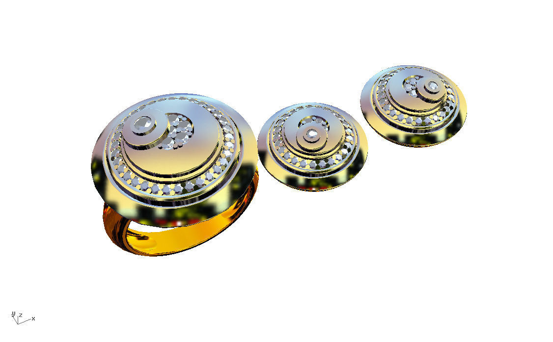 Set with diamonds  Ring and earrings 3D print model_1