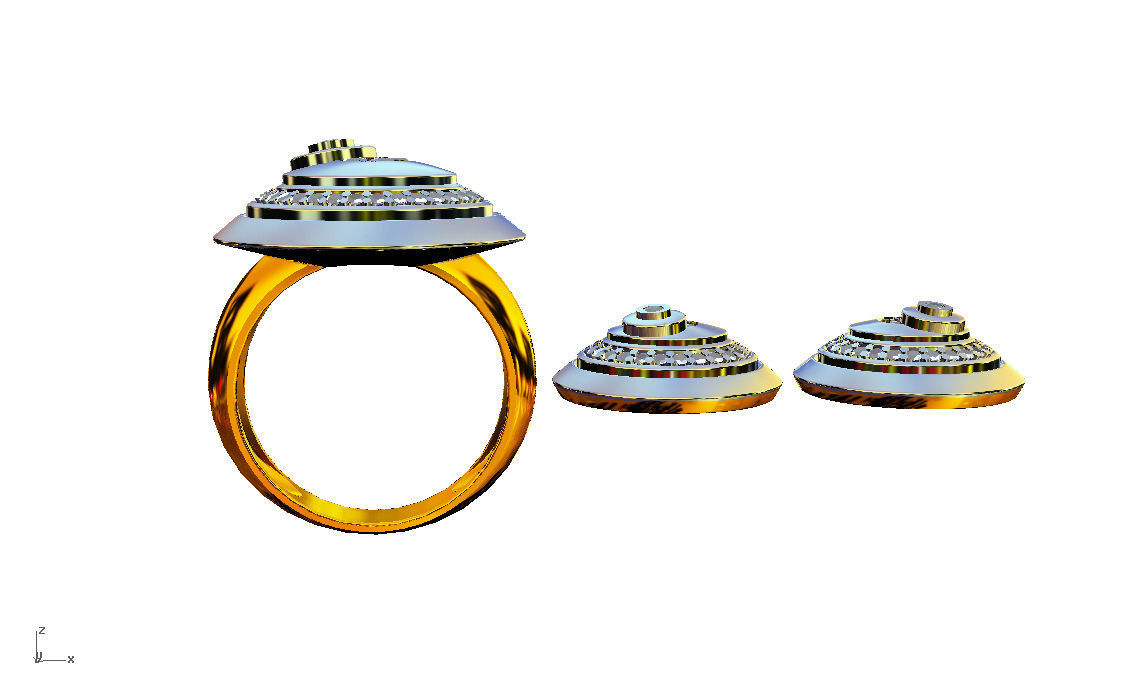 Set with diamonds  Ring and earrings 3D print model_3