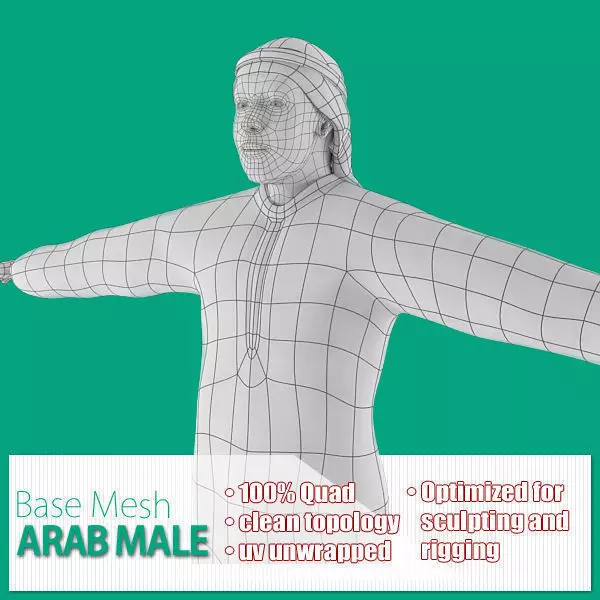 Arab Male Base Mesh Low-poly 3D model