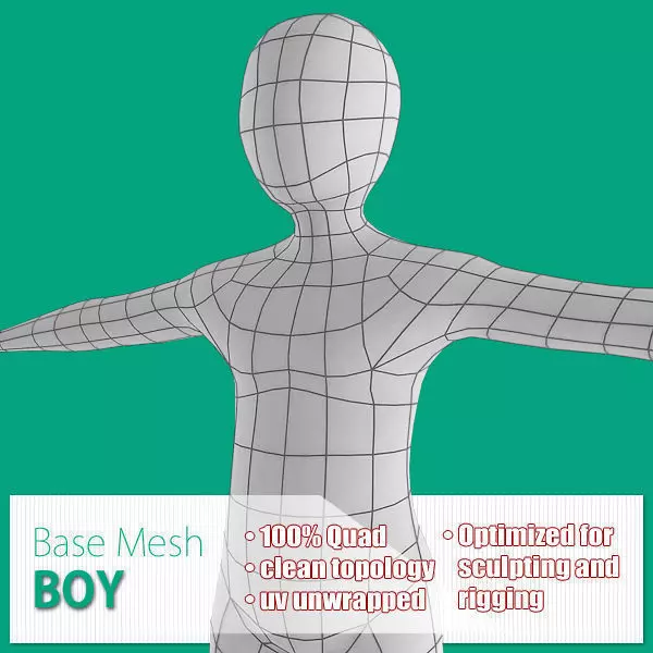 Boy Base Mesh Low-poly 3D model_0
