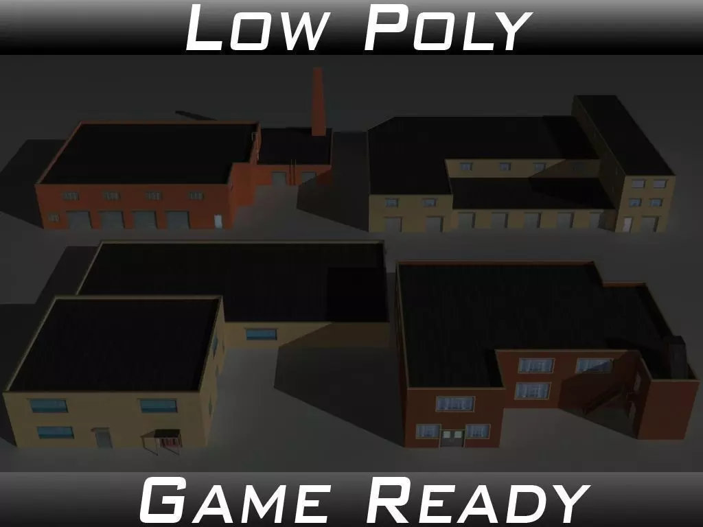 Factory Building Set 9 Low-poly 3D model_0