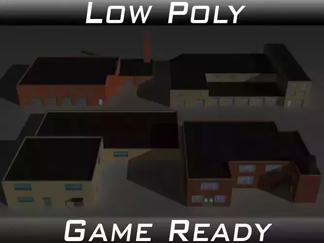 Factory Building Set 9 Low-poly 3D model