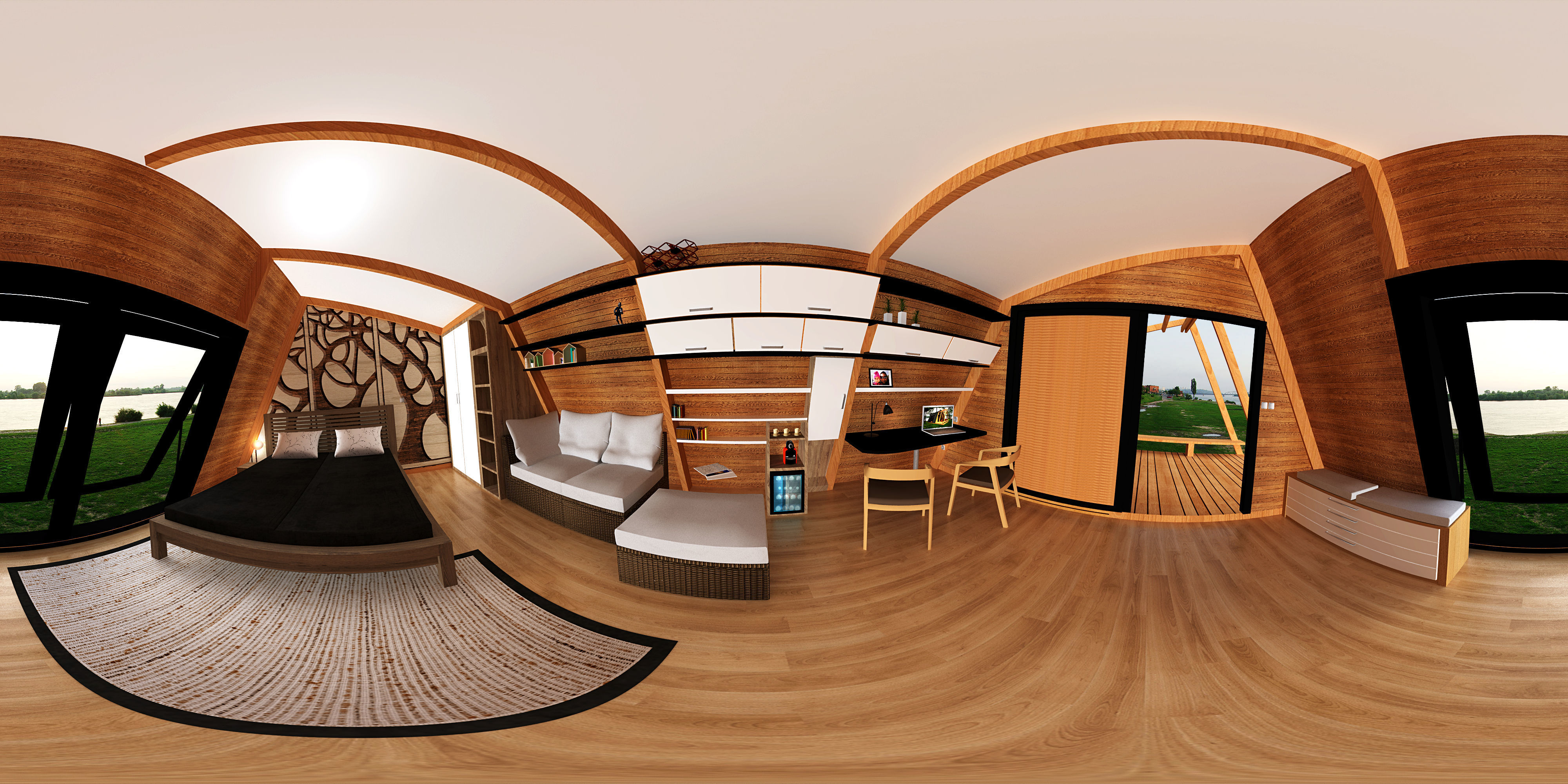 glamping pod with interior Low-poly 3D model_7