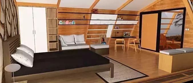 glamping pod with interior Low-poly 3D model