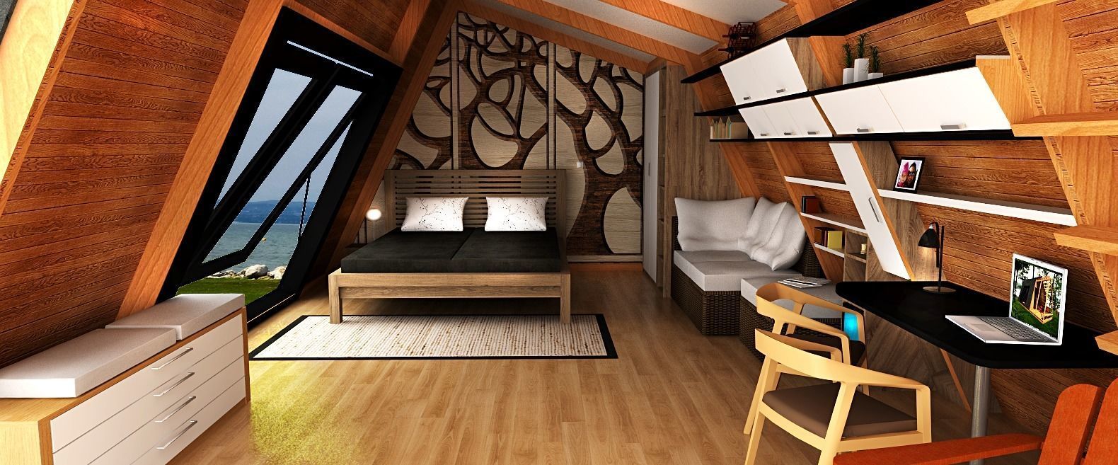 glamping pod with interior Low-poly 3D model_4