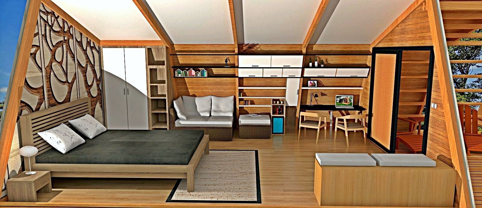 glamping pod with interior Low-poly 3D model_3