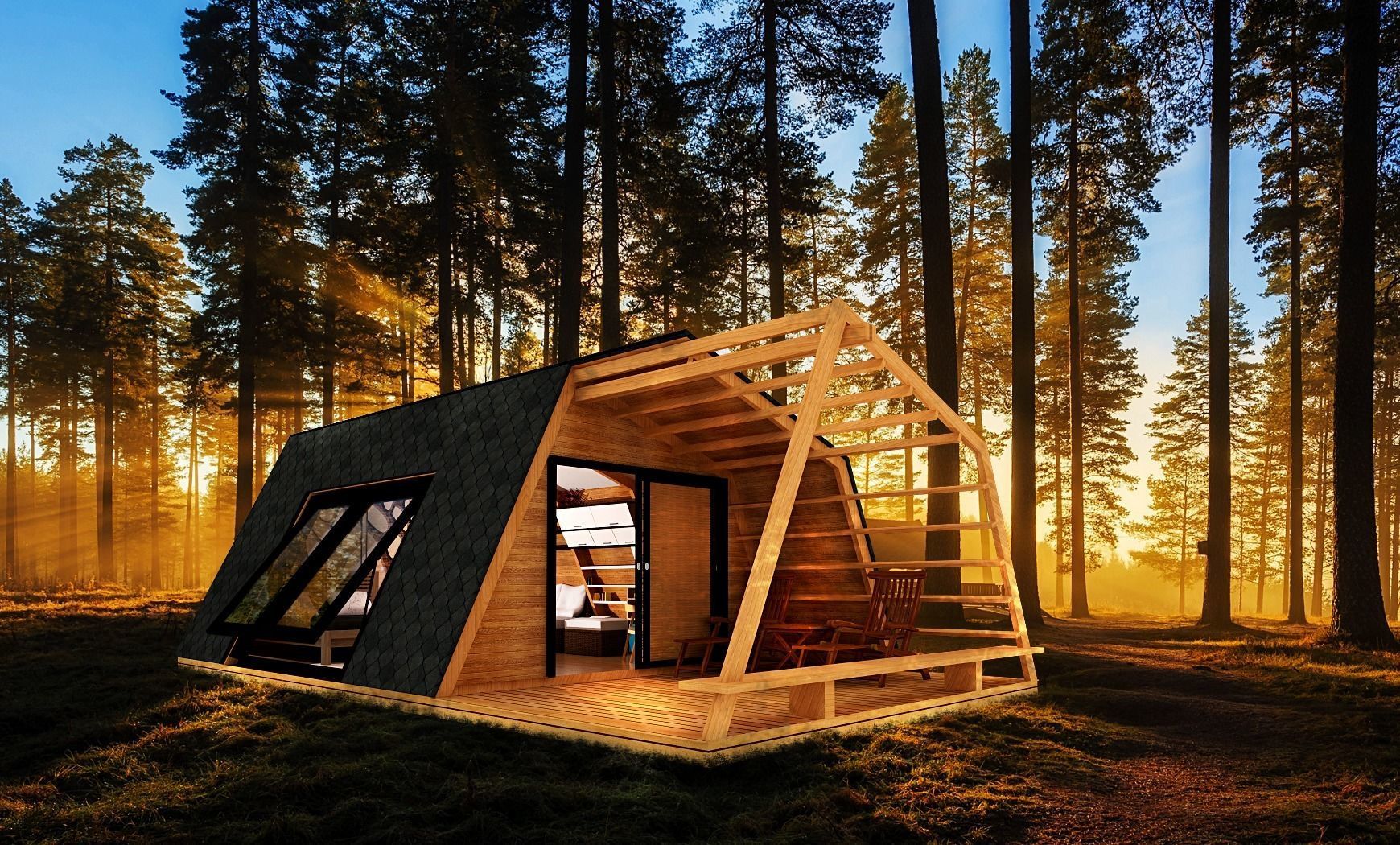 glamping pod with interior Low-poly 3D model_6