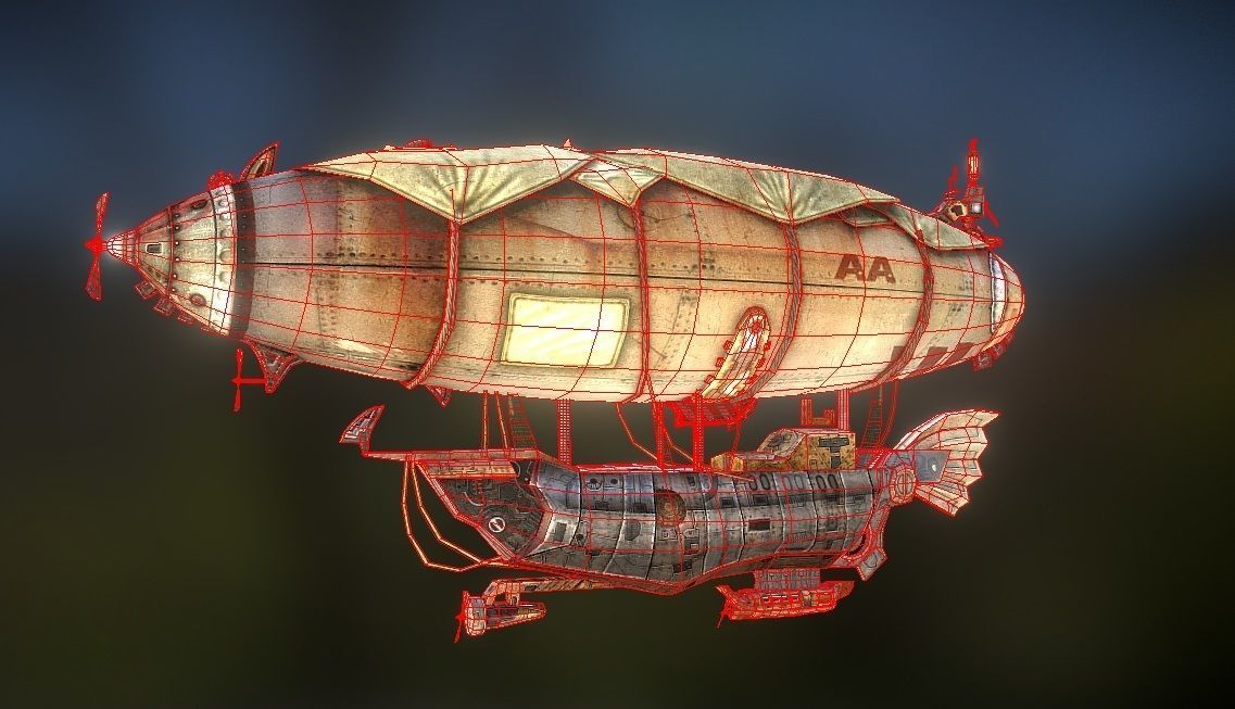 zeppelin steampunk hot air balloon Low-poly 3D model_4