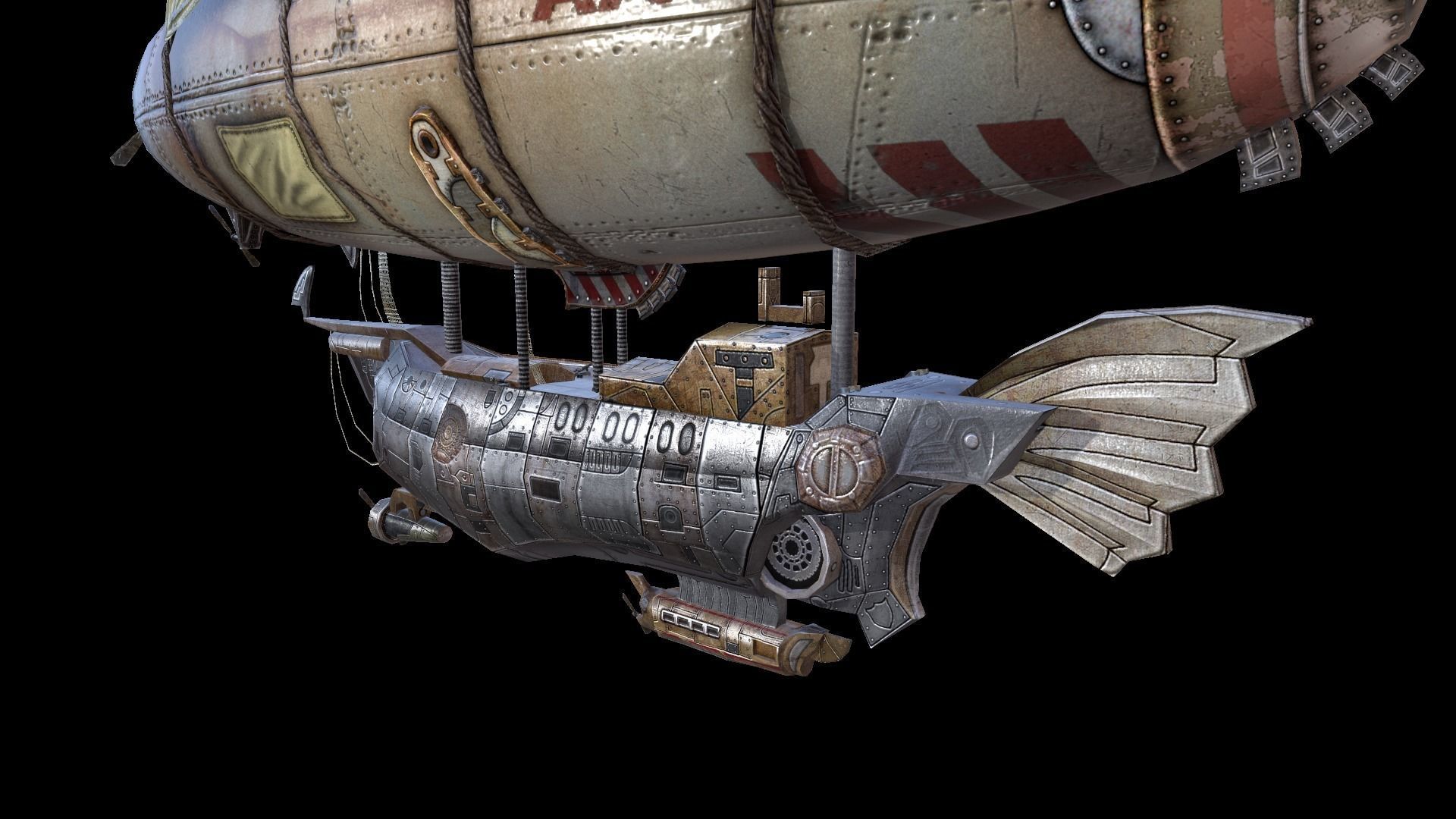 zeppelin steampunk hot air balloon Low-poly 3D model_7