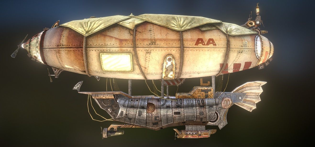 zeppelin steampunk hot air balloon Low-poly 3D model_3
