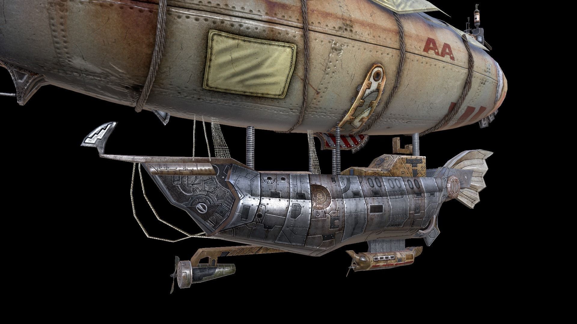 zeppelin steampunk hot air balloon Low-poly 3D model_6