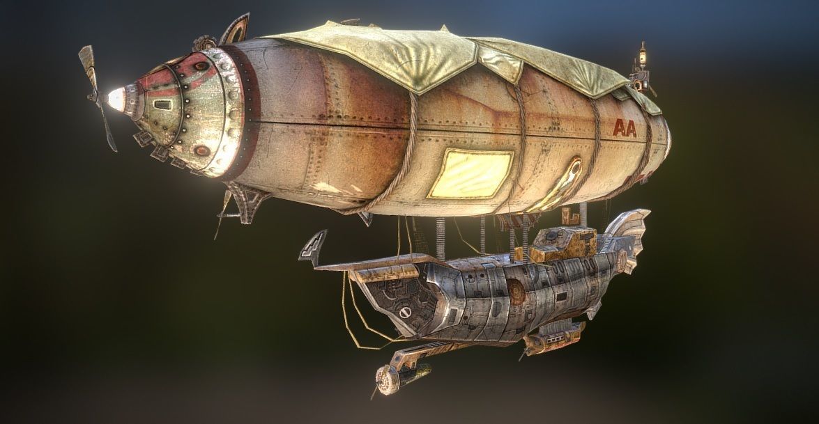zeppelin steampunk hot air balloon Low-poly 3D model_2