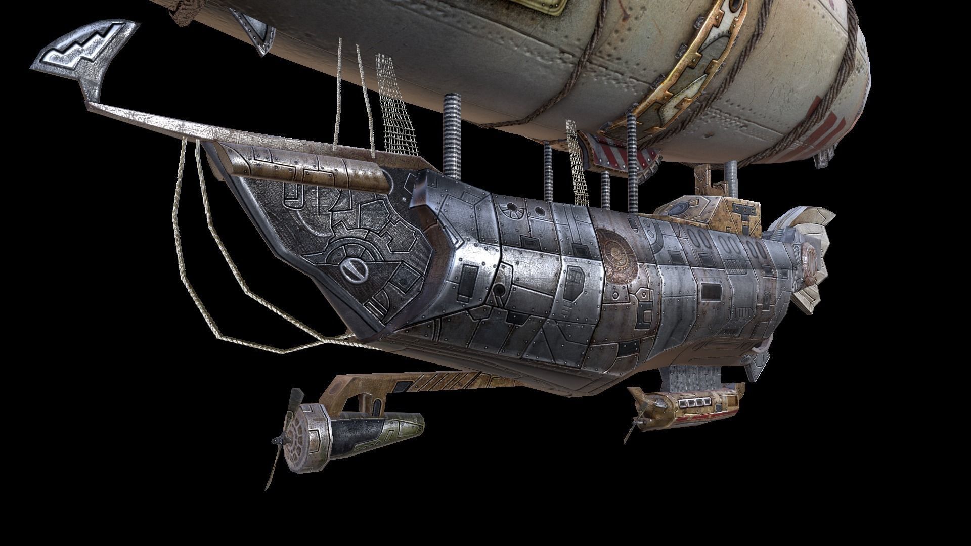 zeppelin steampunk hot air balloon Low-poly 3D model_10