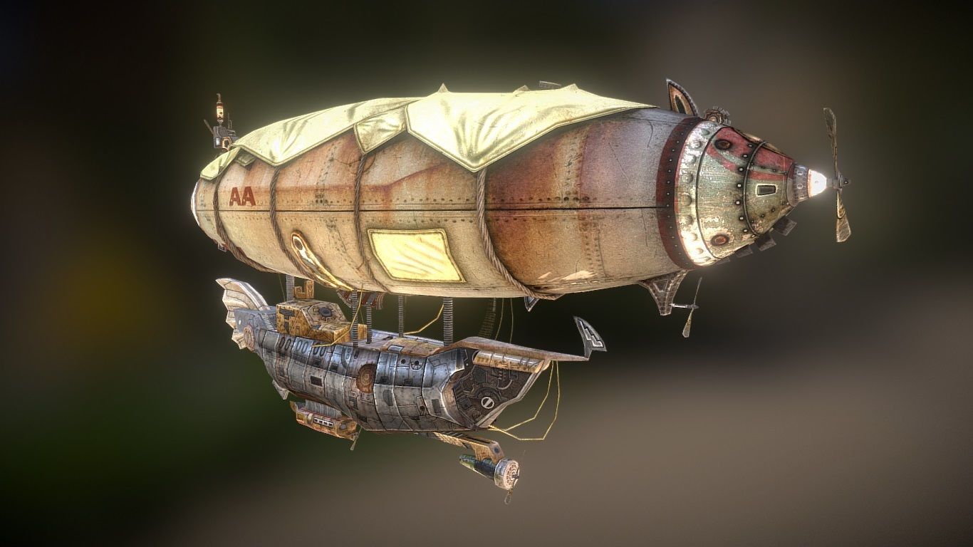 zeppelin steampunk hot air balloon Low-poly 3D model_5