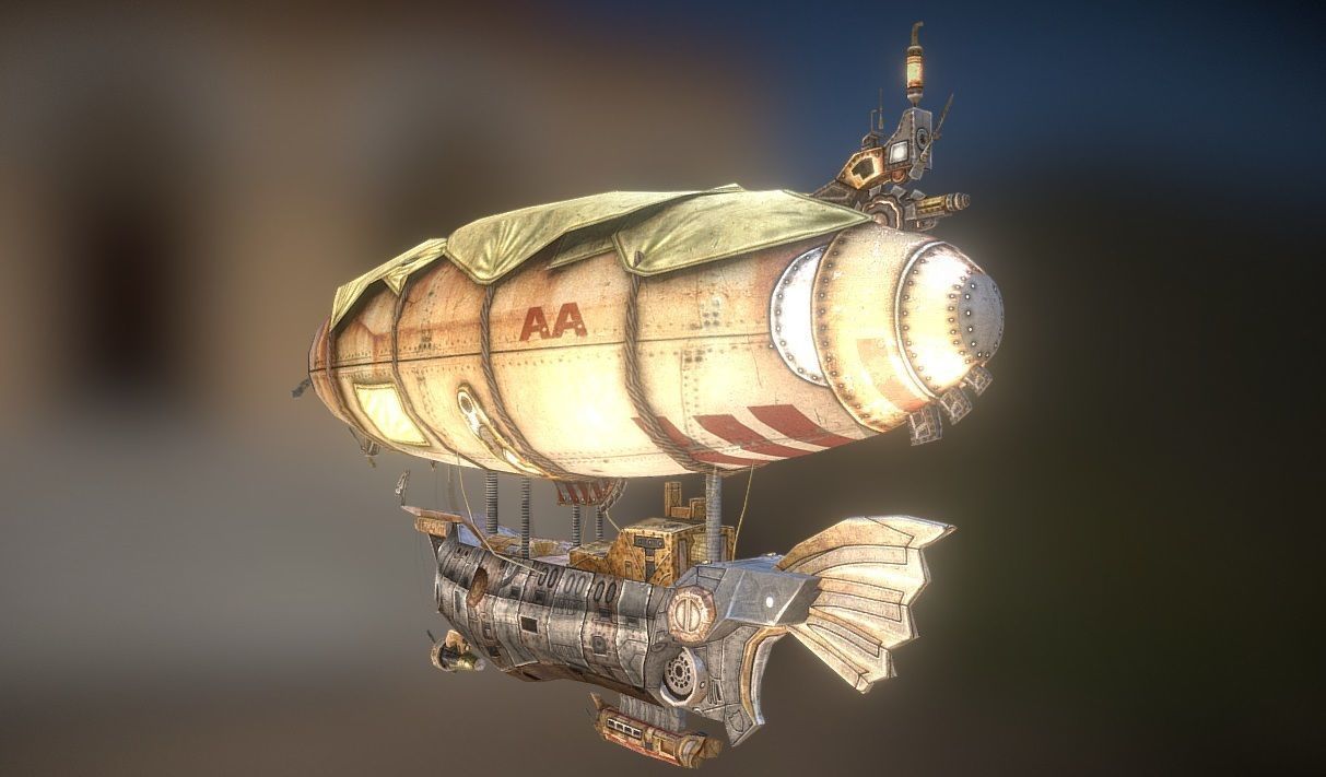 zeppelin steampunk hot air balloon Low-poly 3D model_1