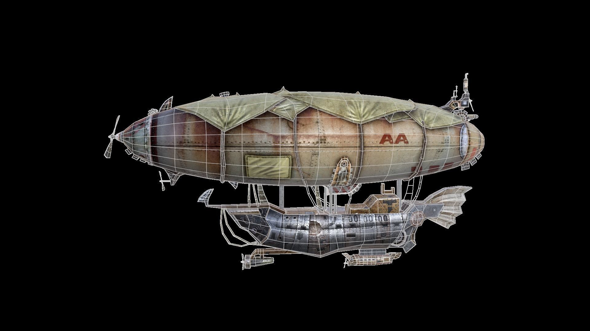 zeppelin steampunk hot air balloon Low-poly 3D model_11