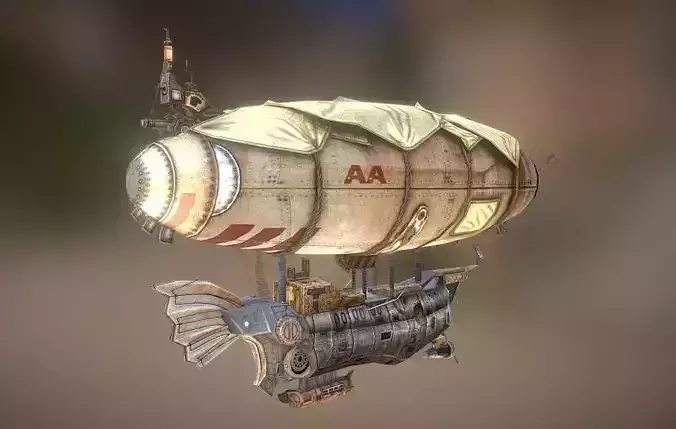 zeppelin steampunk hot air balloon Low-poly 3D model