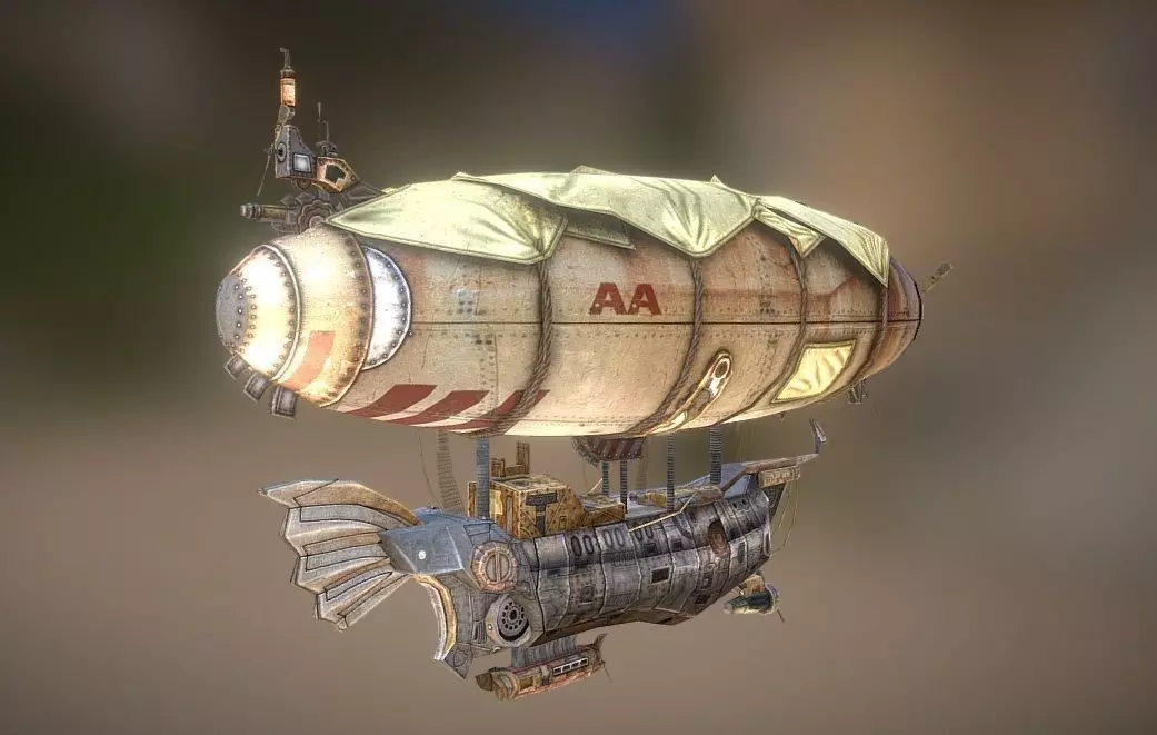 zeppelin steampunk hot air balloon Low-poly 3D model_0