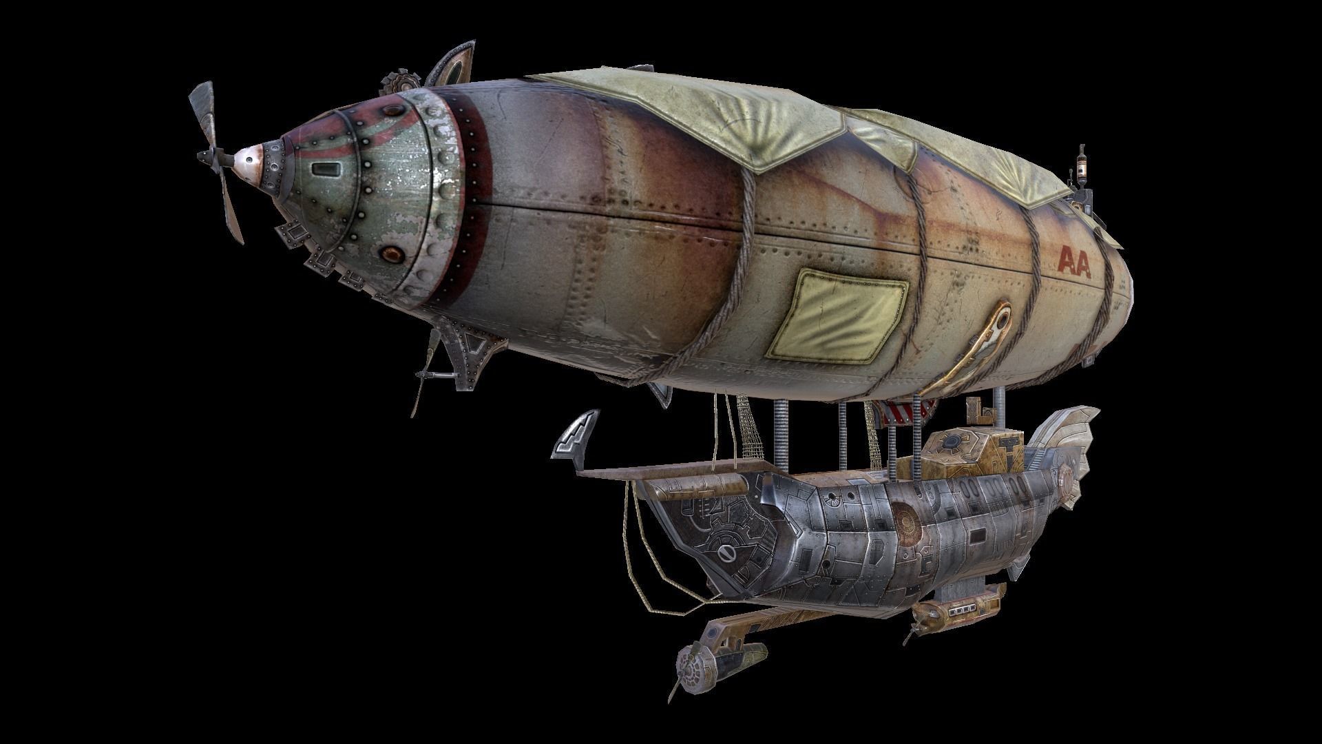 zeppelin steampunk hot air balloon Low-poly 3D model_8