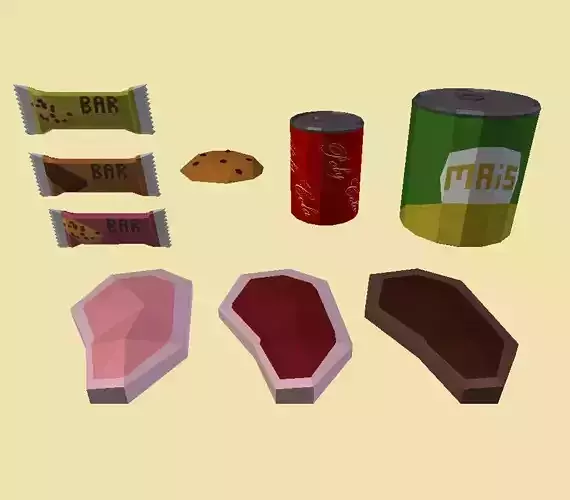 PACK 008 Food Meat Can Cereal bars Cookie Box of corn