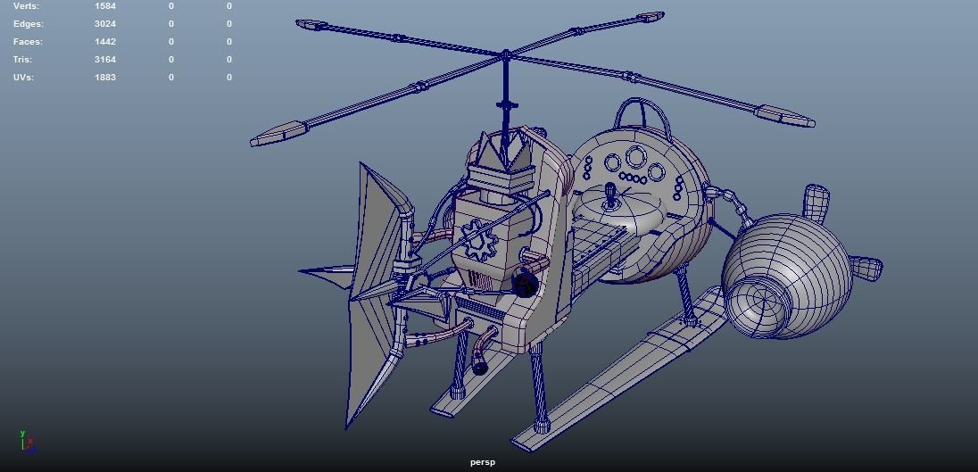 Airship helicopter with propellers 3D model_2