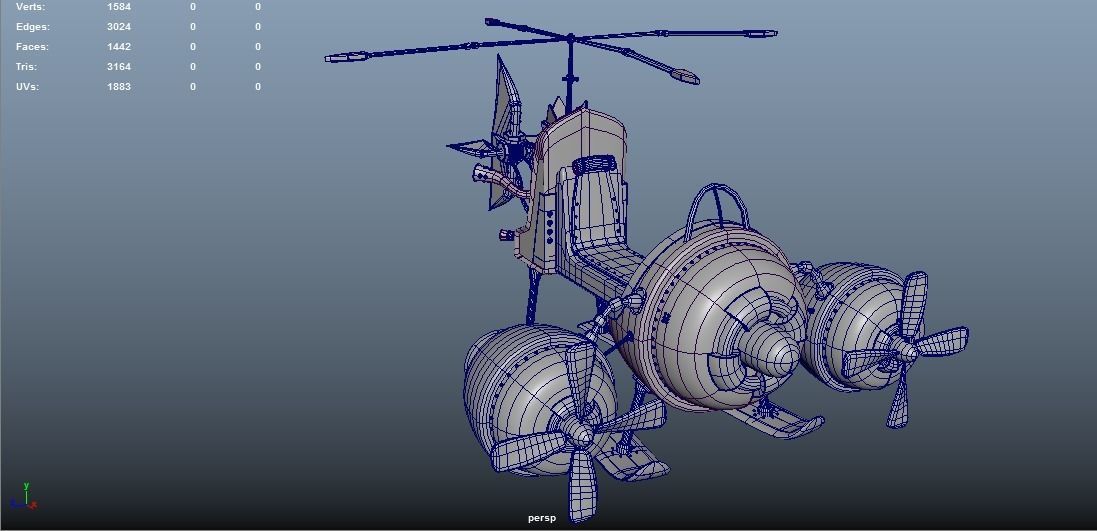 Airship helicopter with propellers 3D model_1
