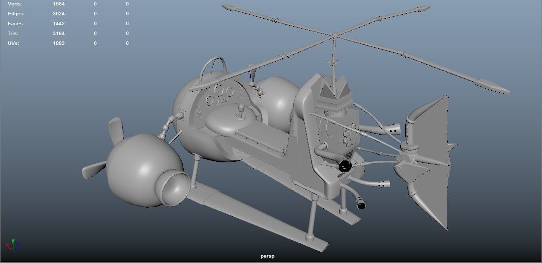 Airship helicopter with propellers 3D model_3
