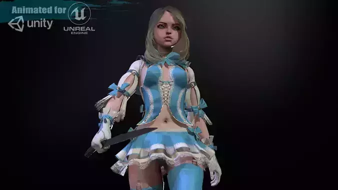 Scary little girl Low-poly 3D model