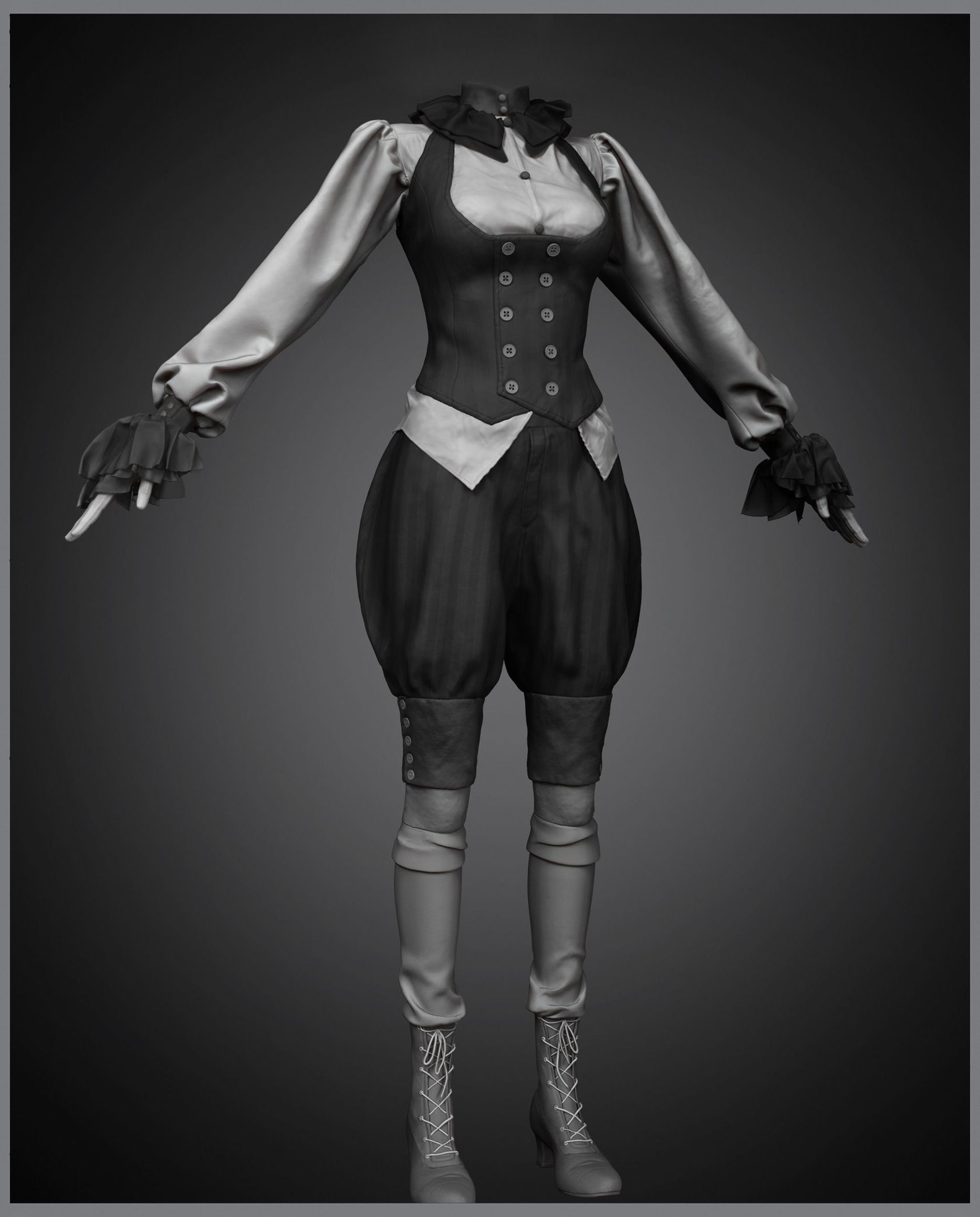 Realistic Steampunk Costume 3D model_2