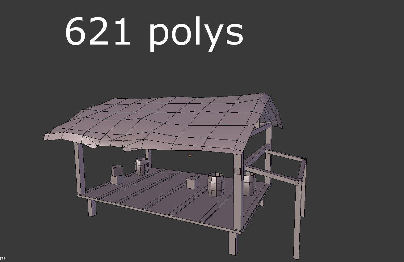 low poly beach hut Low-poly 3D model_4