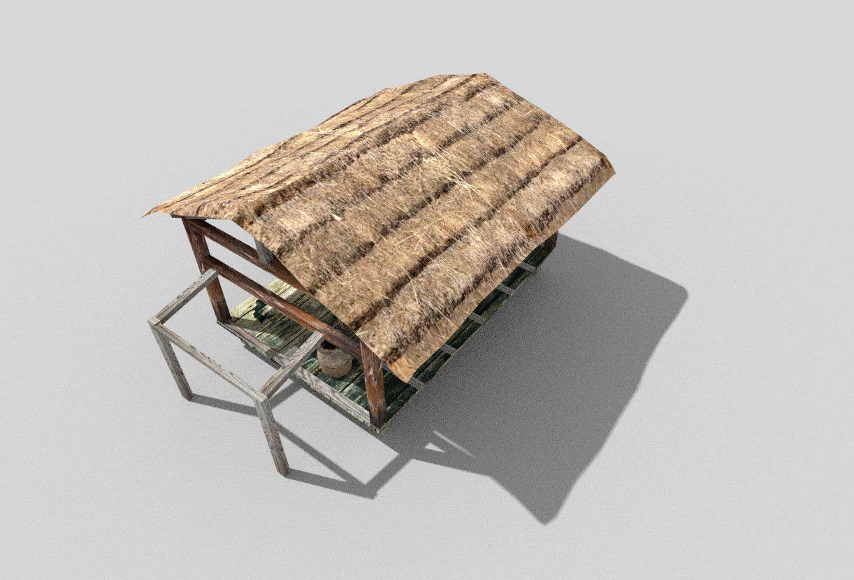 low poly beach hut Low-poly 3D model_2