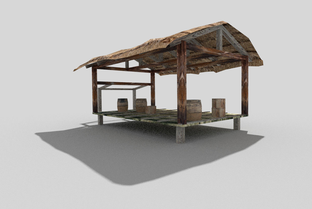 low poly beach hut Low-poly 3D model_1