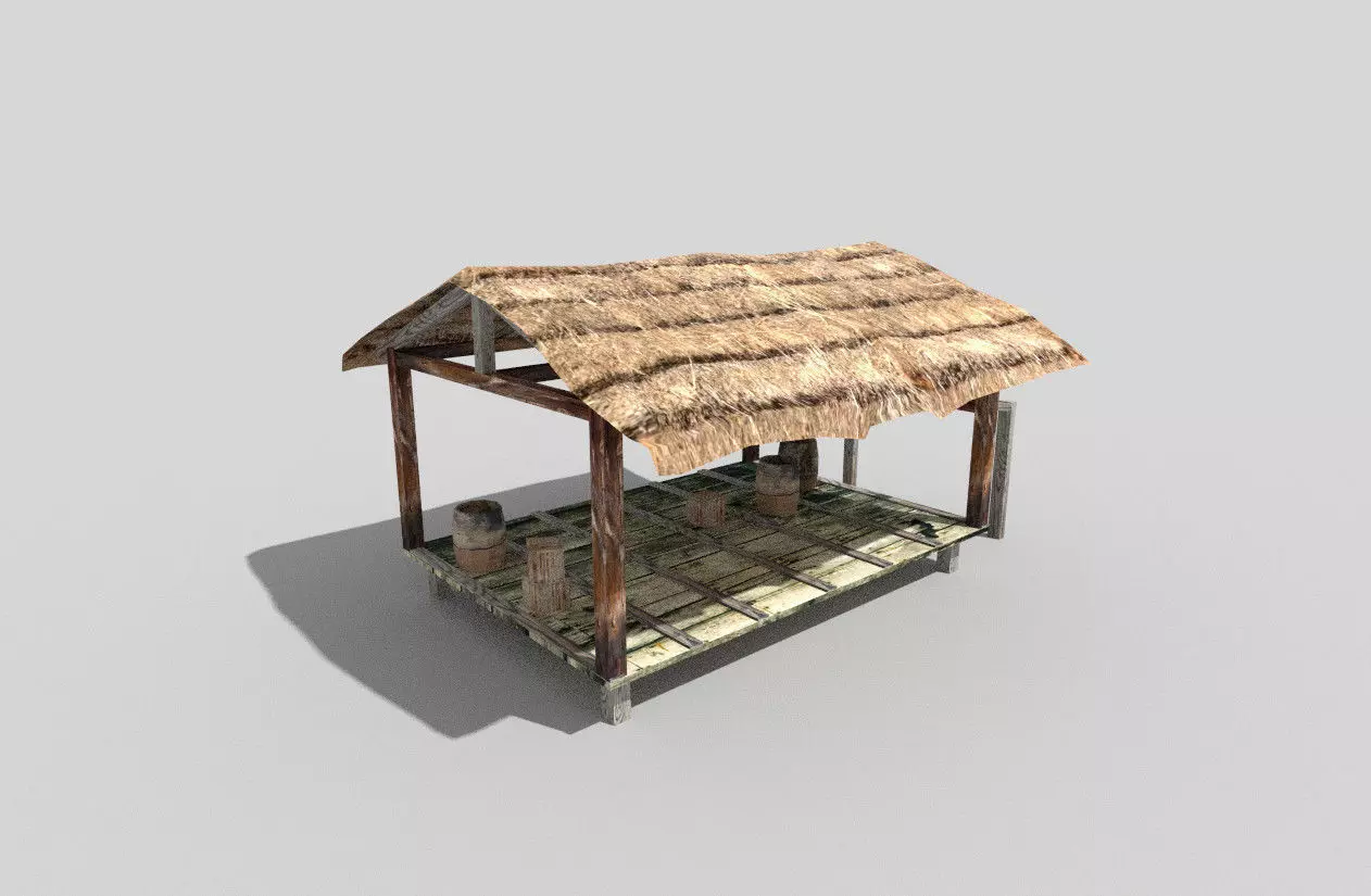 low poly beach hut Low-poly 3D model_0