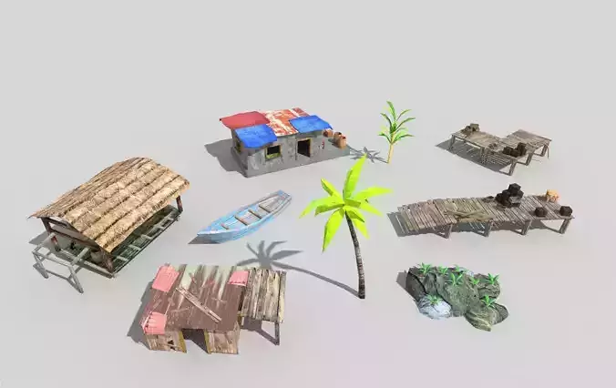 9 low poly beach props pack