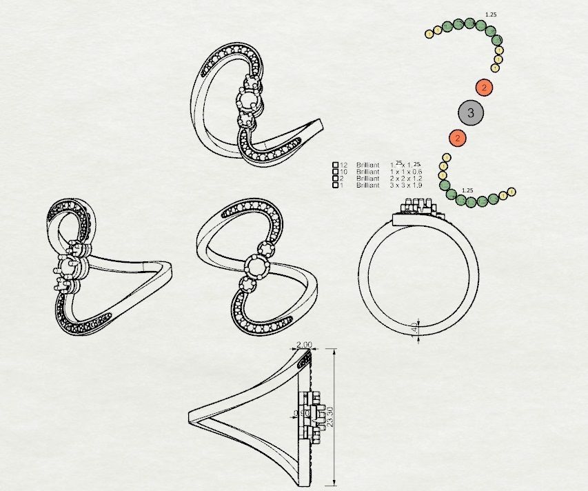 Ring with diamonds 3D print model  3D print model_3