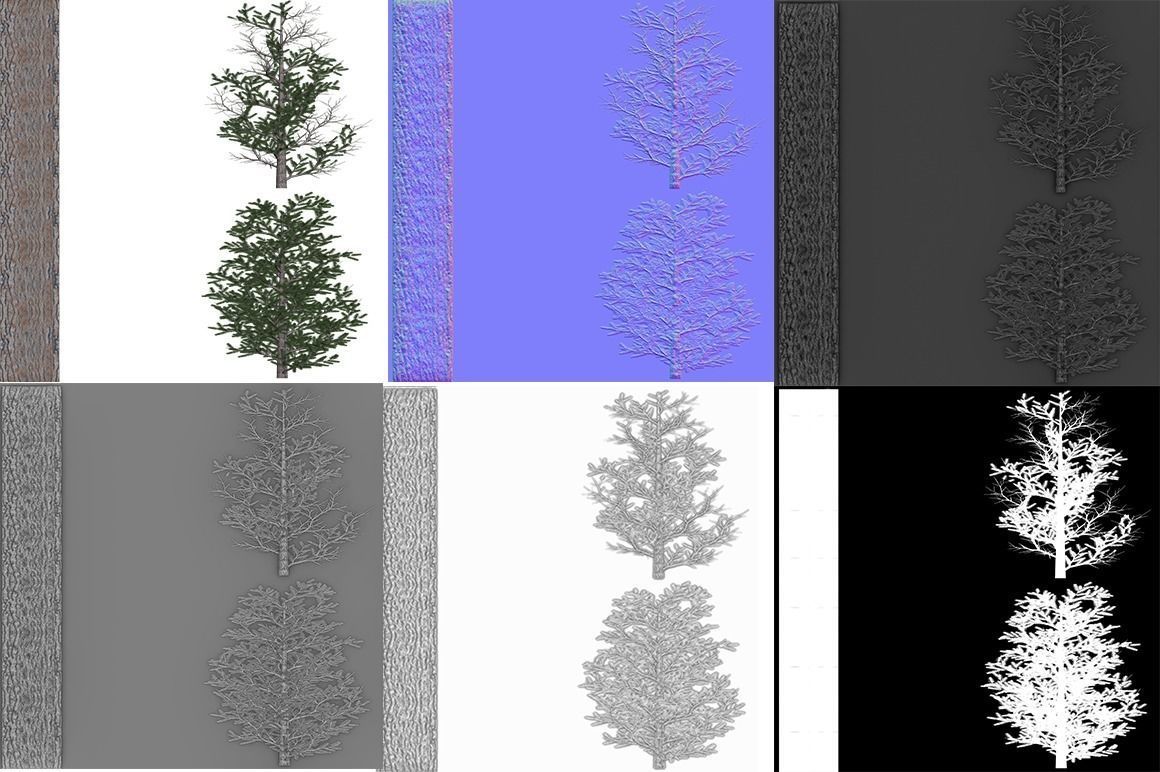 Spruce three pine trees Low-poly 3D model_4