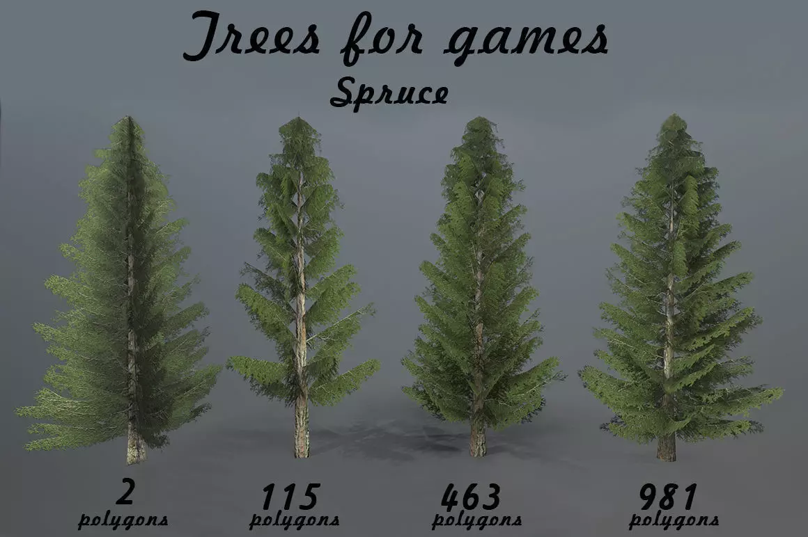 Spruce three pine trees Low-poly 3D model_0