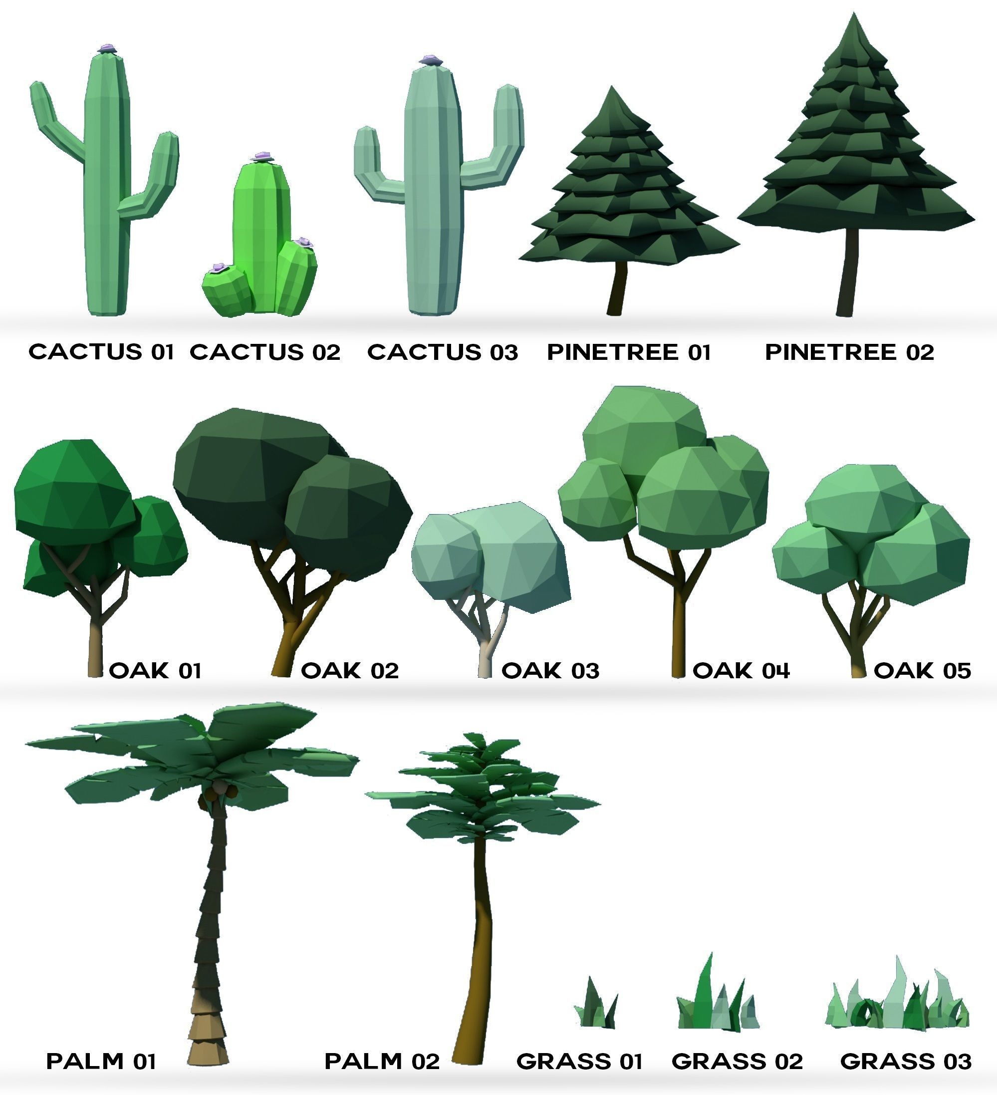 Tree Pack Low-poly 3D model_2