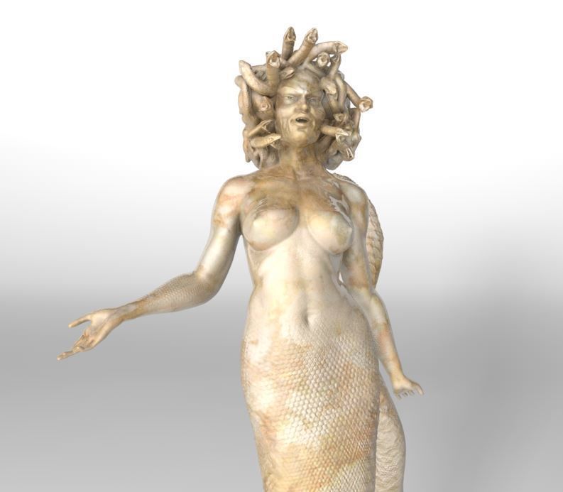 Medusa statue of woman holding snake 3D model_3