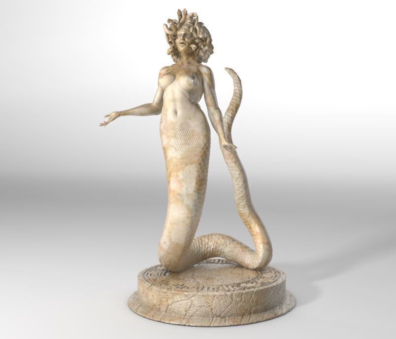 Medusa statue of woman holding snake 3D model_2